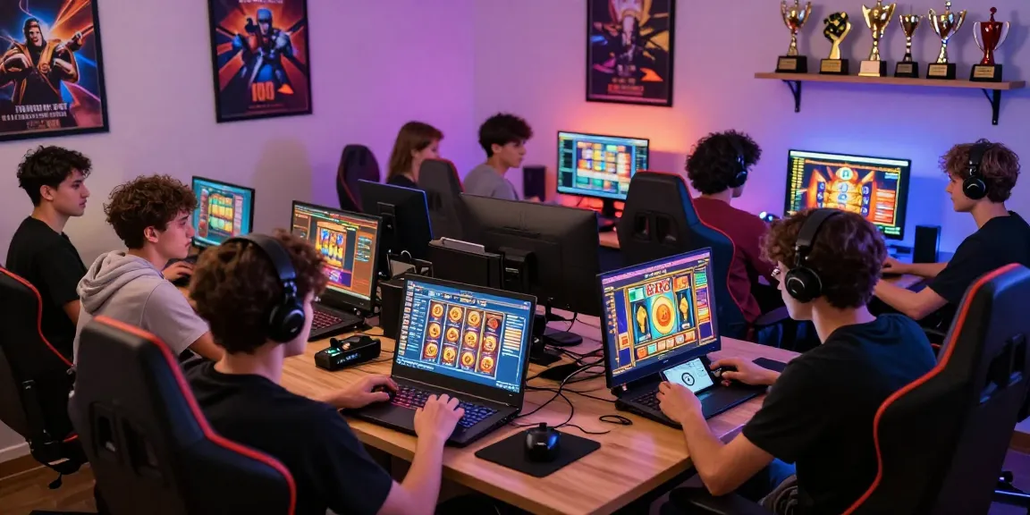 Group of players enjoying 888 slot games in a lively gaming room atmosphere.