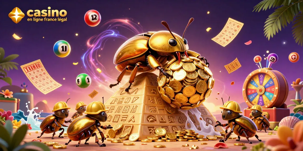 Le casino en ligne légal en France propose des jeux palpitants avec des symboles et des billets dorés dans un décor vibrant.