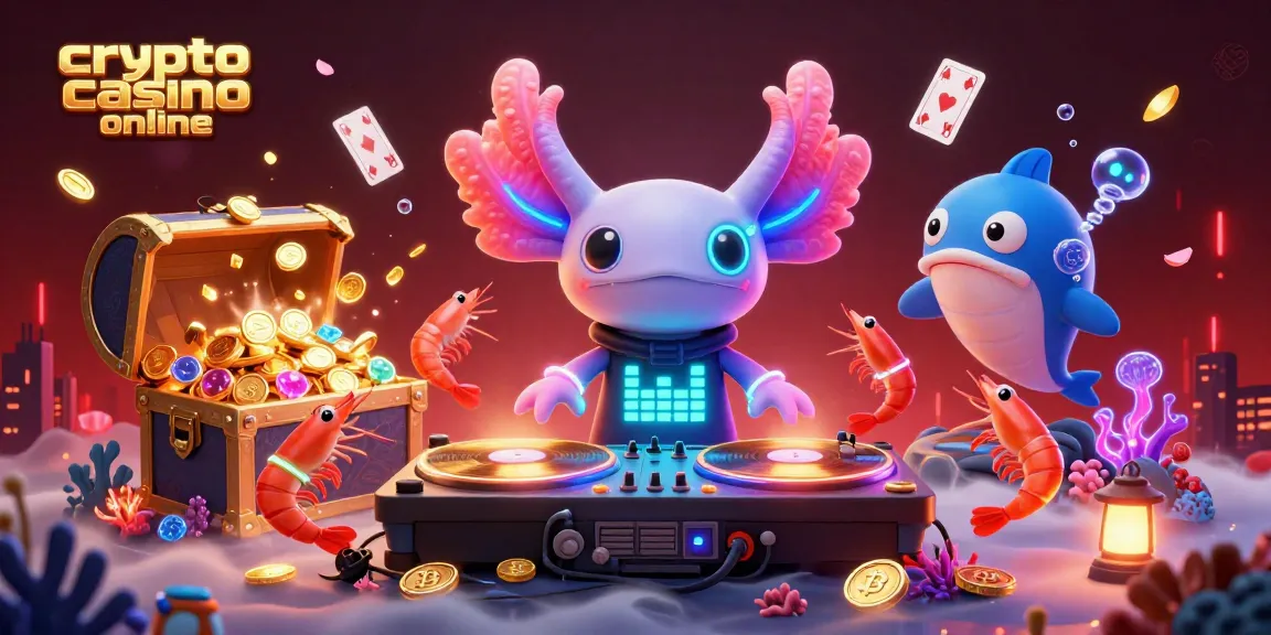Disfruta del entretenimiento en un crypto casino online con personajes animados vibrantes y elementos de juego submarinos.