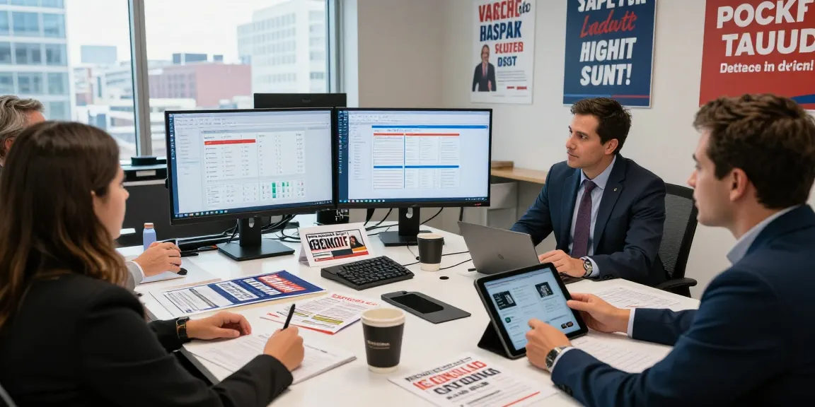 Data-driven political campaign strategy session focusing on answer engine optimization.