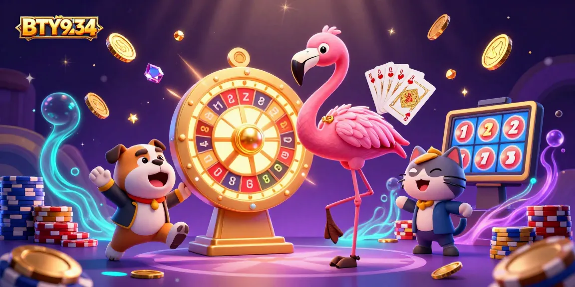Experience the excitement of BTY9234 with a dynamic game show illustration featuring character interactions and vibrant casino themes.