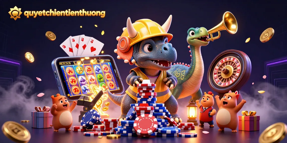 Engage in the thrilling world of quyetchientienthuong as vibrant characters build excitement with casino elements.