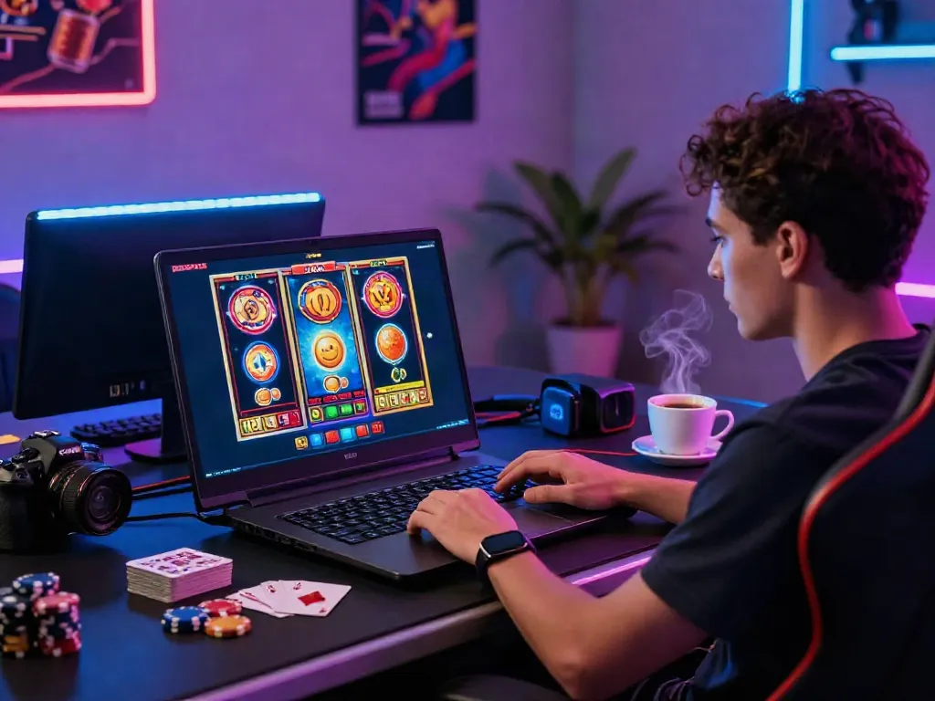 Immersive scene of a gamer enjoying slot online with vibrant visuals.