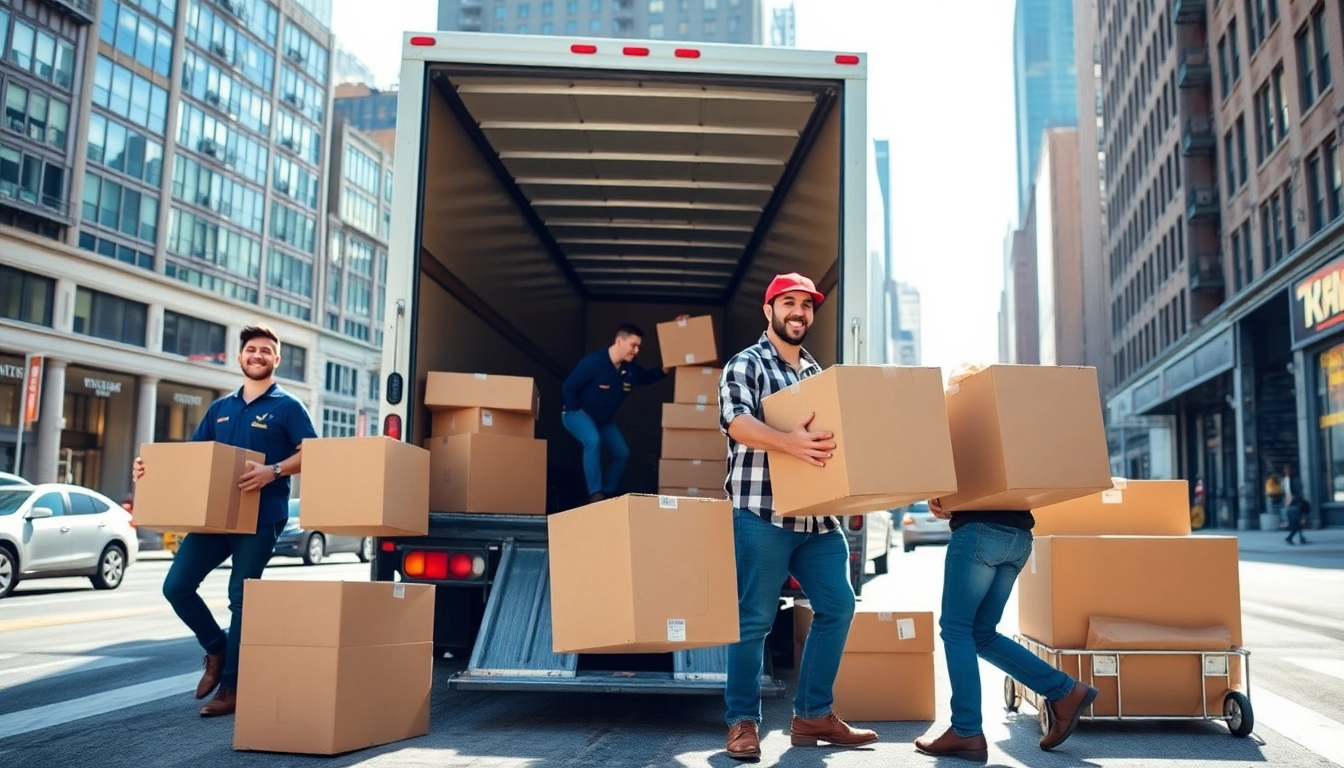 Efficient moving team demonstrating the best moving companies nyc services amidst a bustling city backdrop.