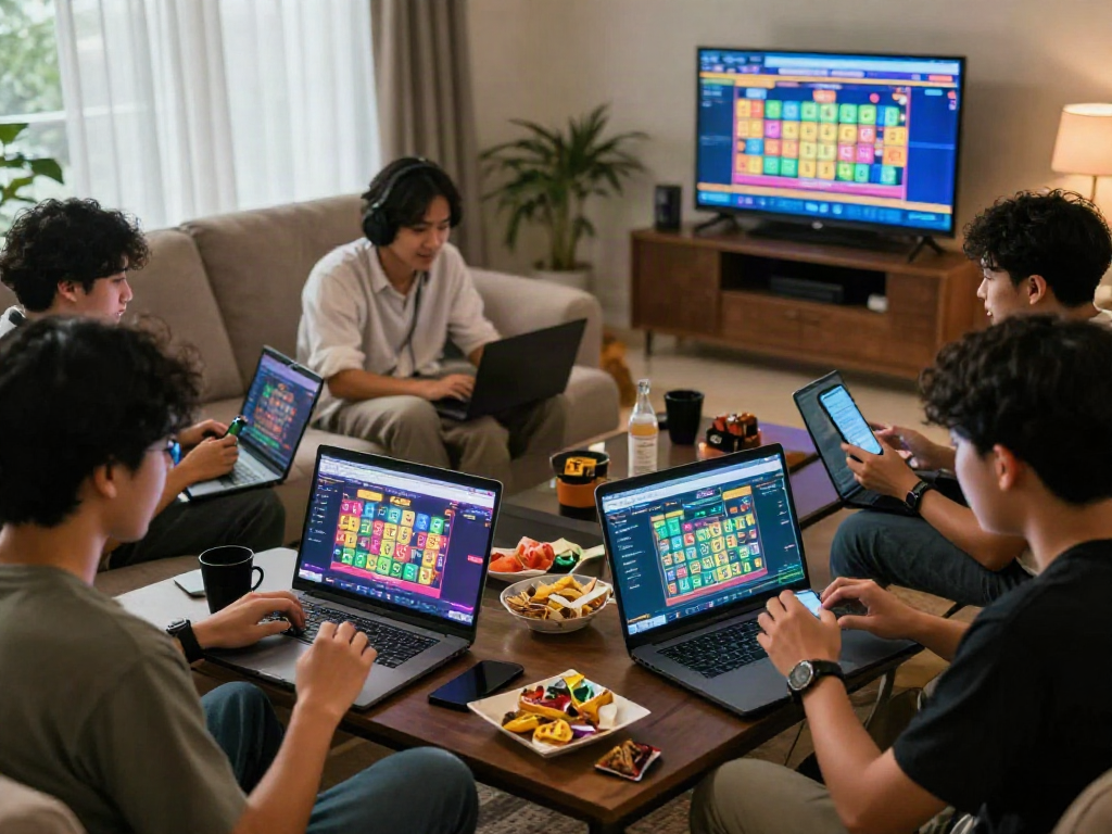 Situs togel community members enjoying online betting in a cozy setting.
