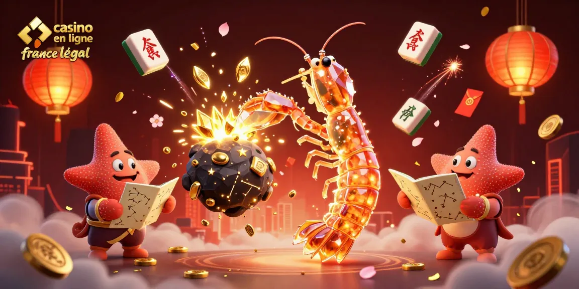 Découvrez le casino en ligne France légal avec une illustration dynamique et festive aux éléments de jeu captivants.