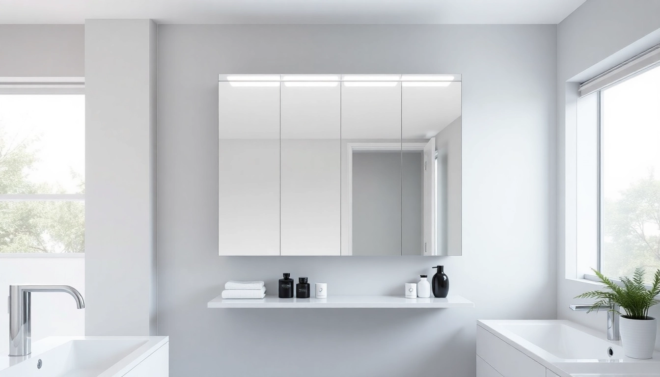 Eleganter badezimmer spiegelschränke beleuchtung mit modernem Design und hellem Licht.