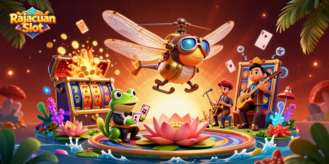Permainan Rajacuan Slot tampil menarik dengan karakter piloting dan dealer membagikan kartu.