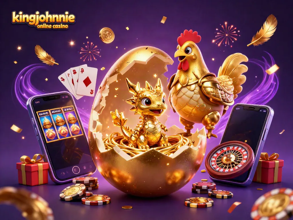 Experience thrilling wins at kingjohnnie online casino with a dynamic illustration of golden gaming elements.