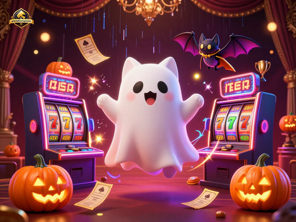 gamethuongnohu offers a thrilling view with ghost cat and vampire bat in a lively casino scene.
