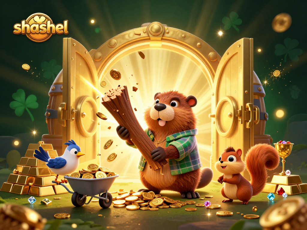 Experience winning thrills with shashel's vibrant 3D cartoon scene showcasing treasure and character action.