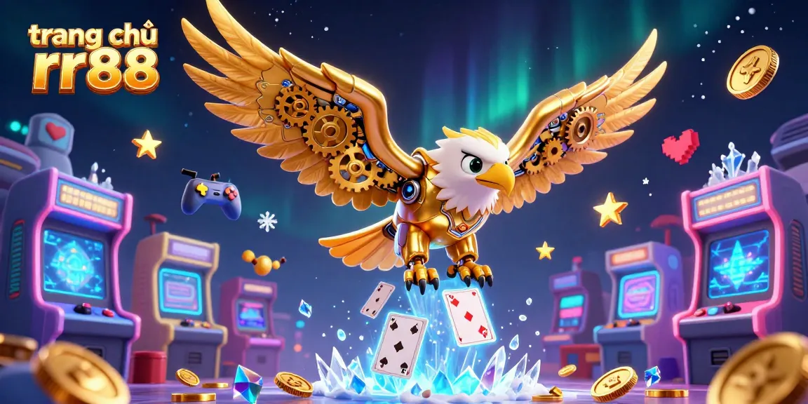 Experience thrilling gameplay at trang chủ rr88 with a golden eagle diving through holographic cards.