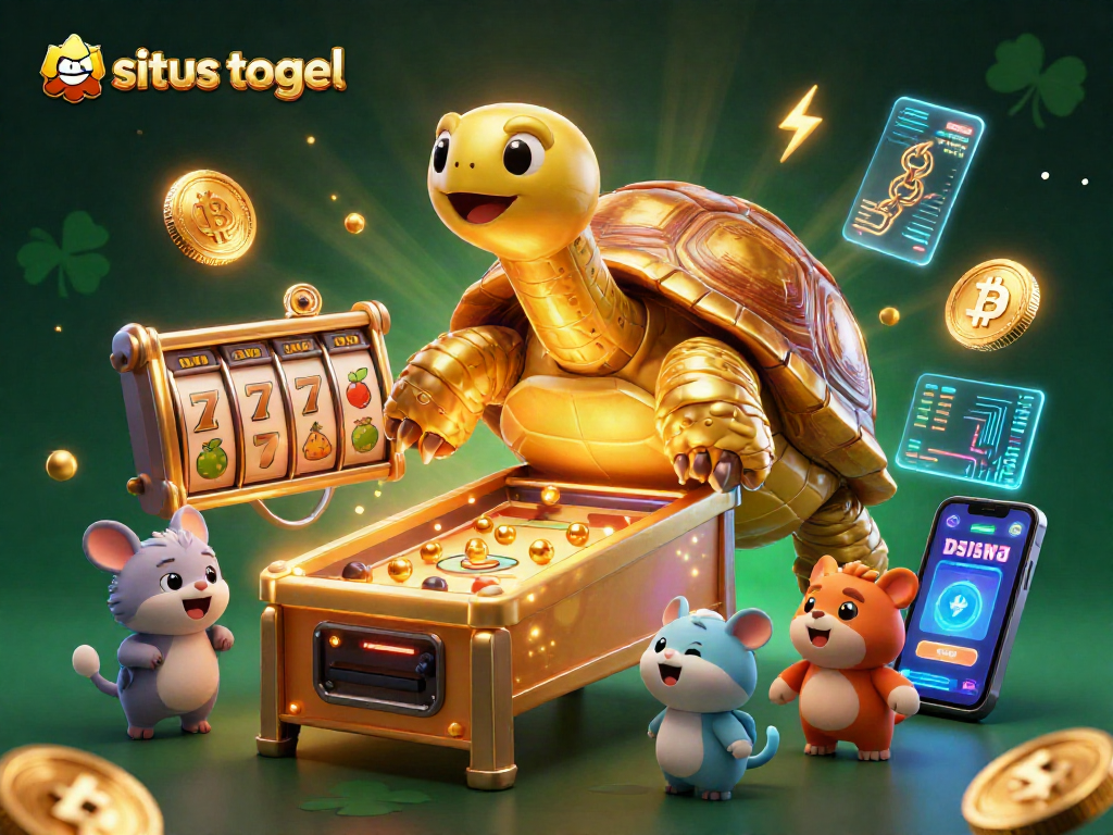 Gambarkan pengaturan menarik di situs togel dengan karakter unik dan simulasi slot interaktif yang menampilkan suasana bermain yang menggembirakan.