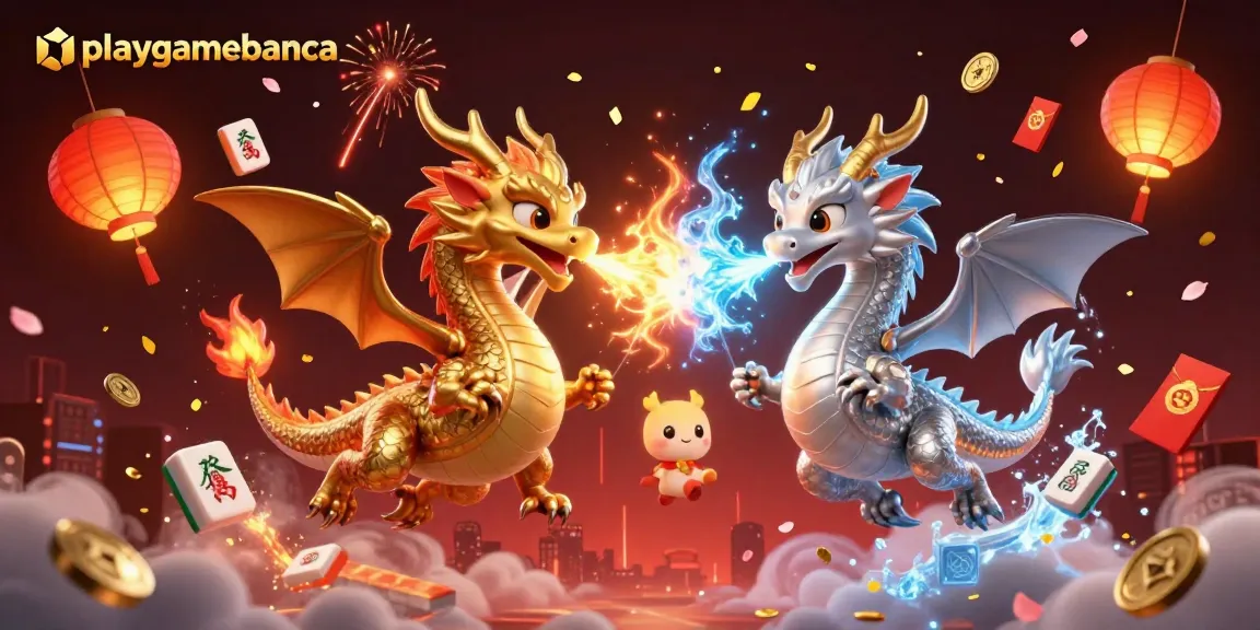 Experience the excitement of playgamebanca with a captivating 3D illustration featuring dragons and casino elements.