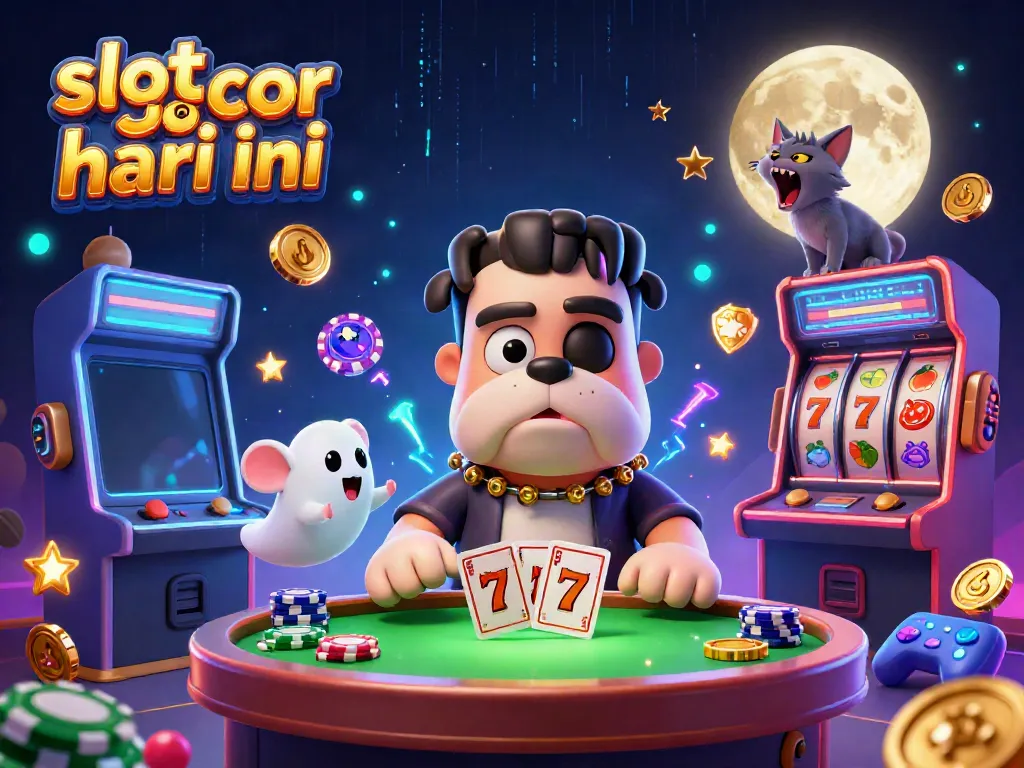 Gamer menikmati slot gacor hari ini dengan simbol buah dan jackpot di meja kasino yang menakutkan.