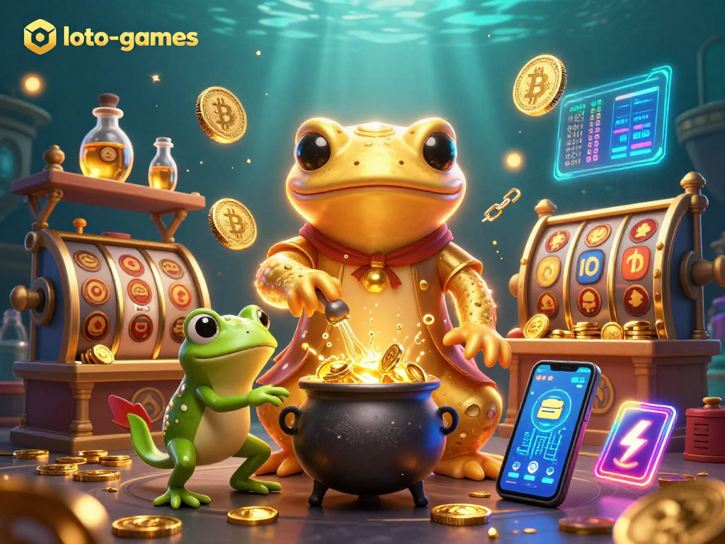 Spin and win with loto-games while enchanting golden salamander alchemists in a captivating casino scene.