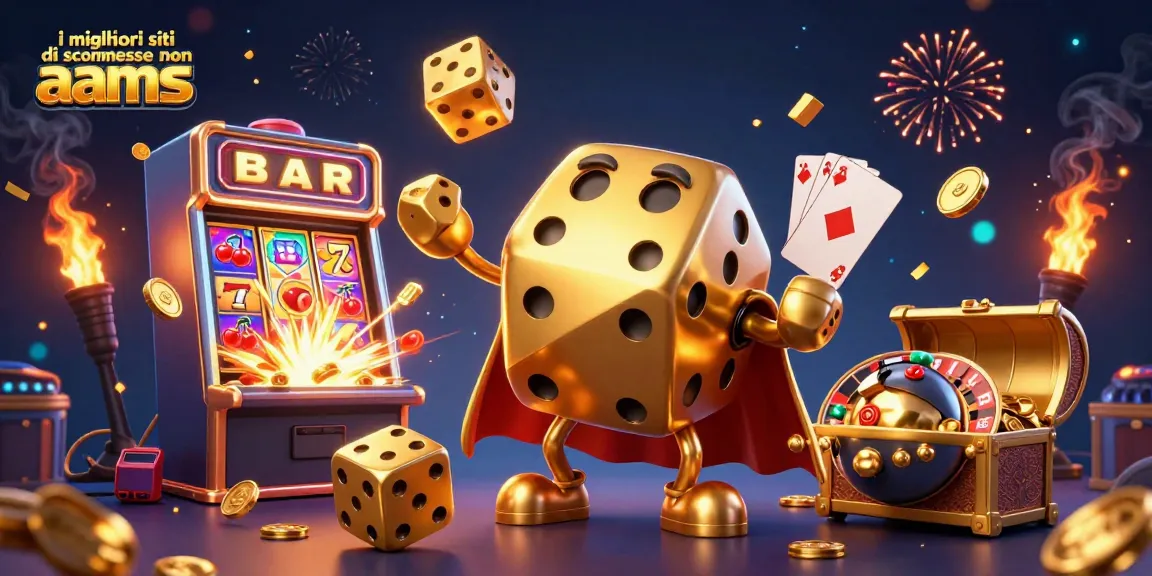Scopri i migliori siti di scommesse non AAMS con questa vivace illustrazione 3D di giochi e premi.