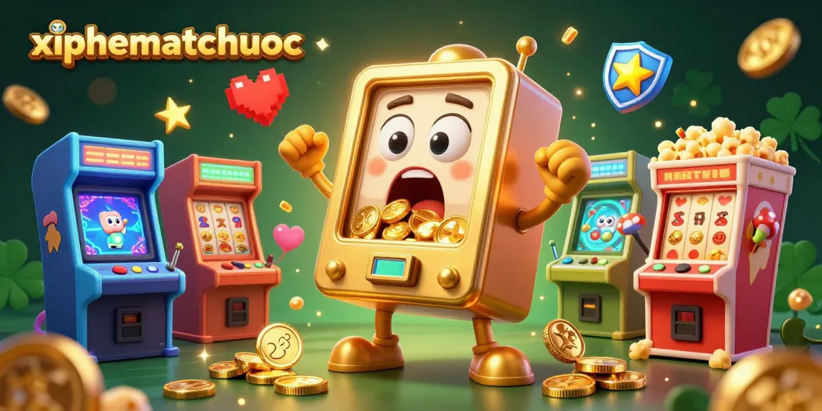 xiphematchuoc celebrates big wins with a shocked golden slot machine surrounded by cheerful casino elements.