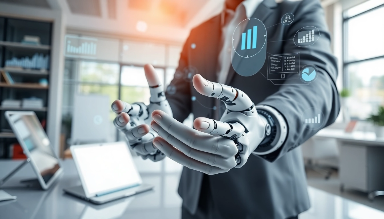 AI agents collaborating between human hands and advanced technology interface.