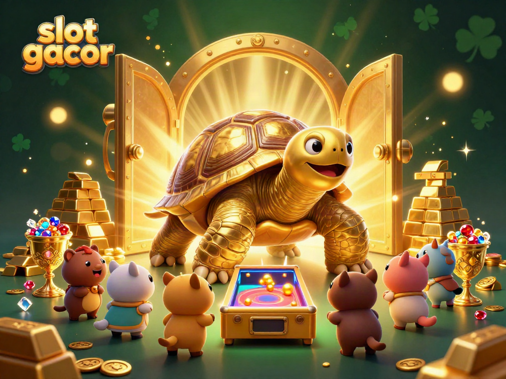 Win big on slot gacor with dynamic 3D illustration of a vibrant casino scene.