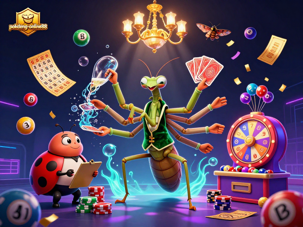 Experience the vibrant gameplay of pokdeng-online88 with lively casino characters, cards, and lucky draw elements.