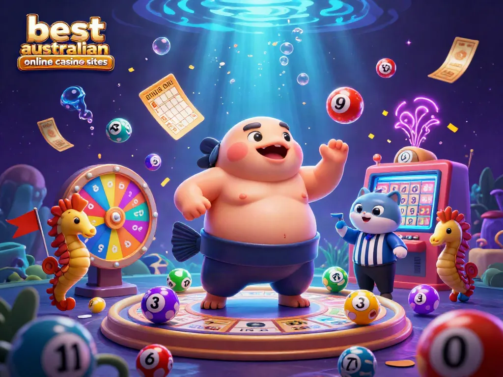 Engage with the best australian online casino sites featuring a fugu in a sumo belt, together with a catfish referee and vibrant game elements.