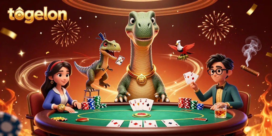 Experience exciting togelon gameplay with the dynamic brontosaurus and raptor at the poker table.