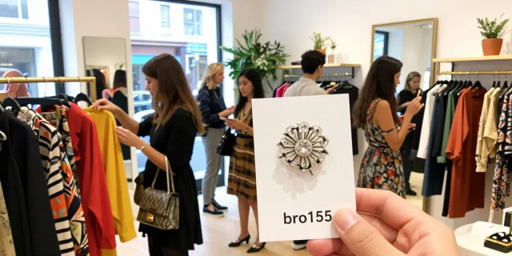 Fashion enthusiasts explore stylish bro155 accessories in a vibrant boutique.
