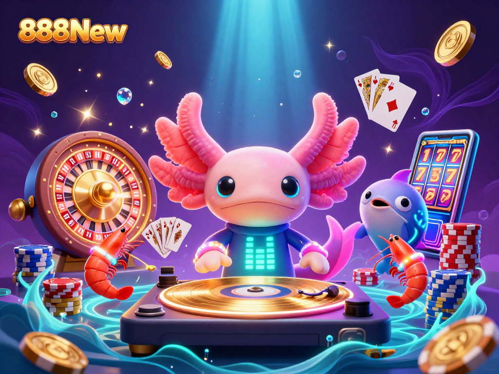 Spin and win at 888New with a colorful neon-style underwater casino scene featuring unique characters.