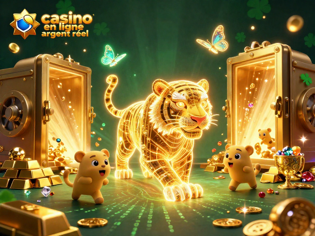 Jouez dans un casino en ligne argent réel avec ce tigre doré et des trésors scintillants.
