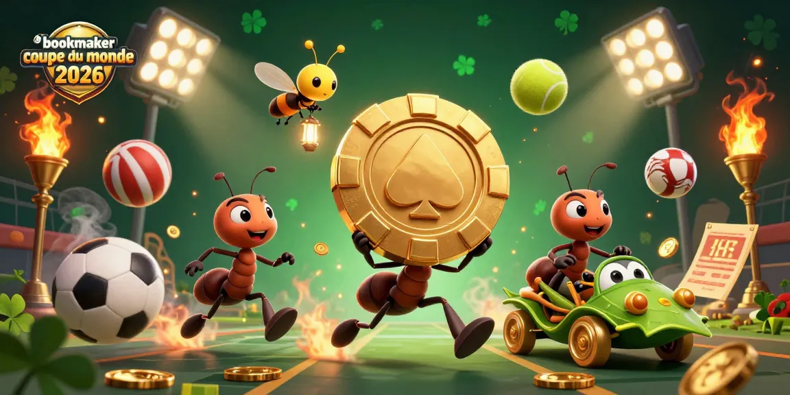 L'illustration captivante montre le bookmaker Coupe du Monde 2026 avec des personnages animés et des éléments sportifs dynamiques.