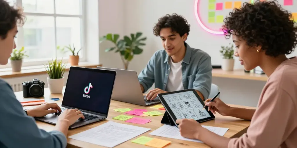 Generate TikTok video scripts with AI in a vibrant, collaborative creative workspace.