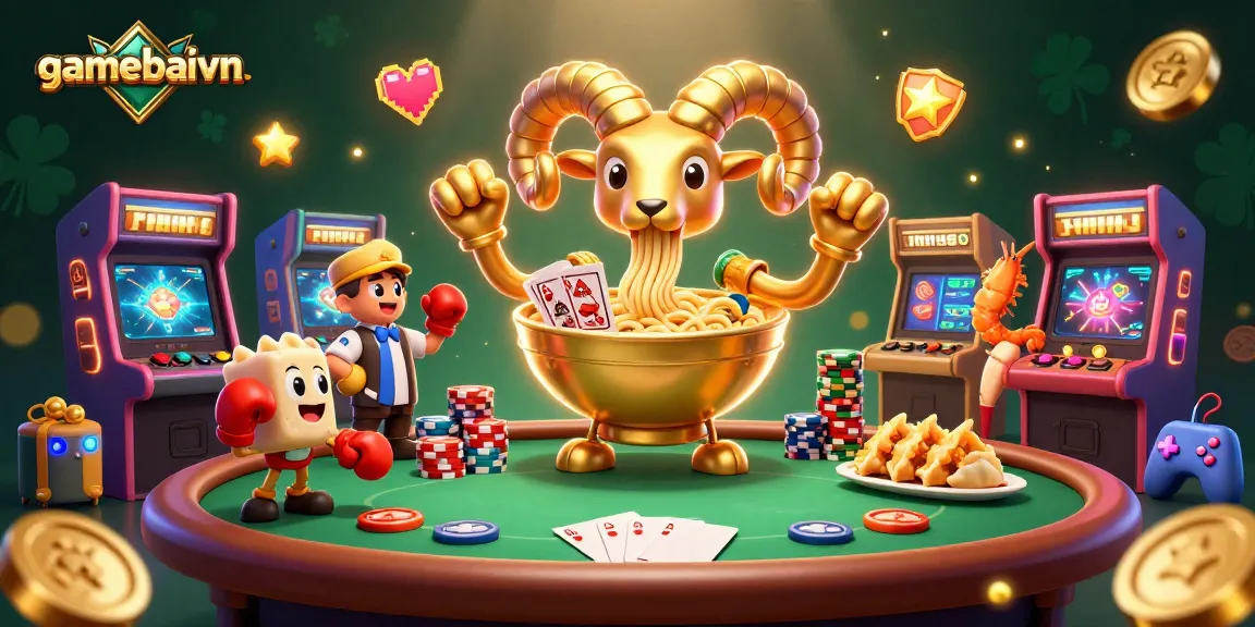 Engage with gamebaivn's vibrant poker scene featuring cartoon characters and dynamic game elements.