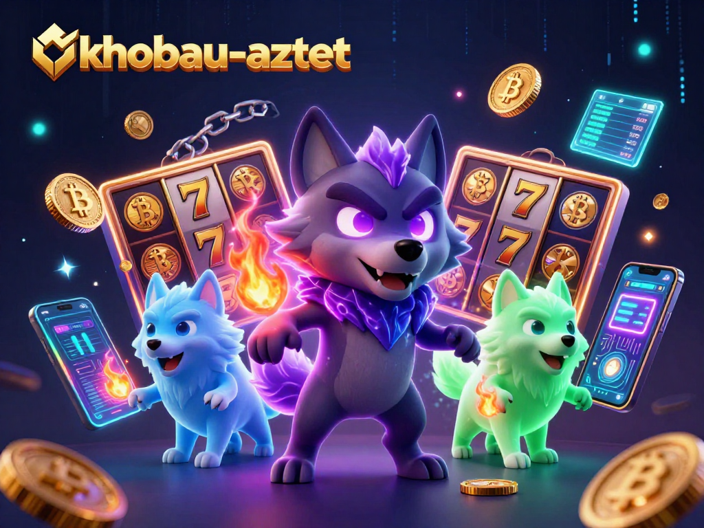 Experience epic wins with khobau-aztec, featuring thrilling slot game elements and glowing cryptocurrency coins.
