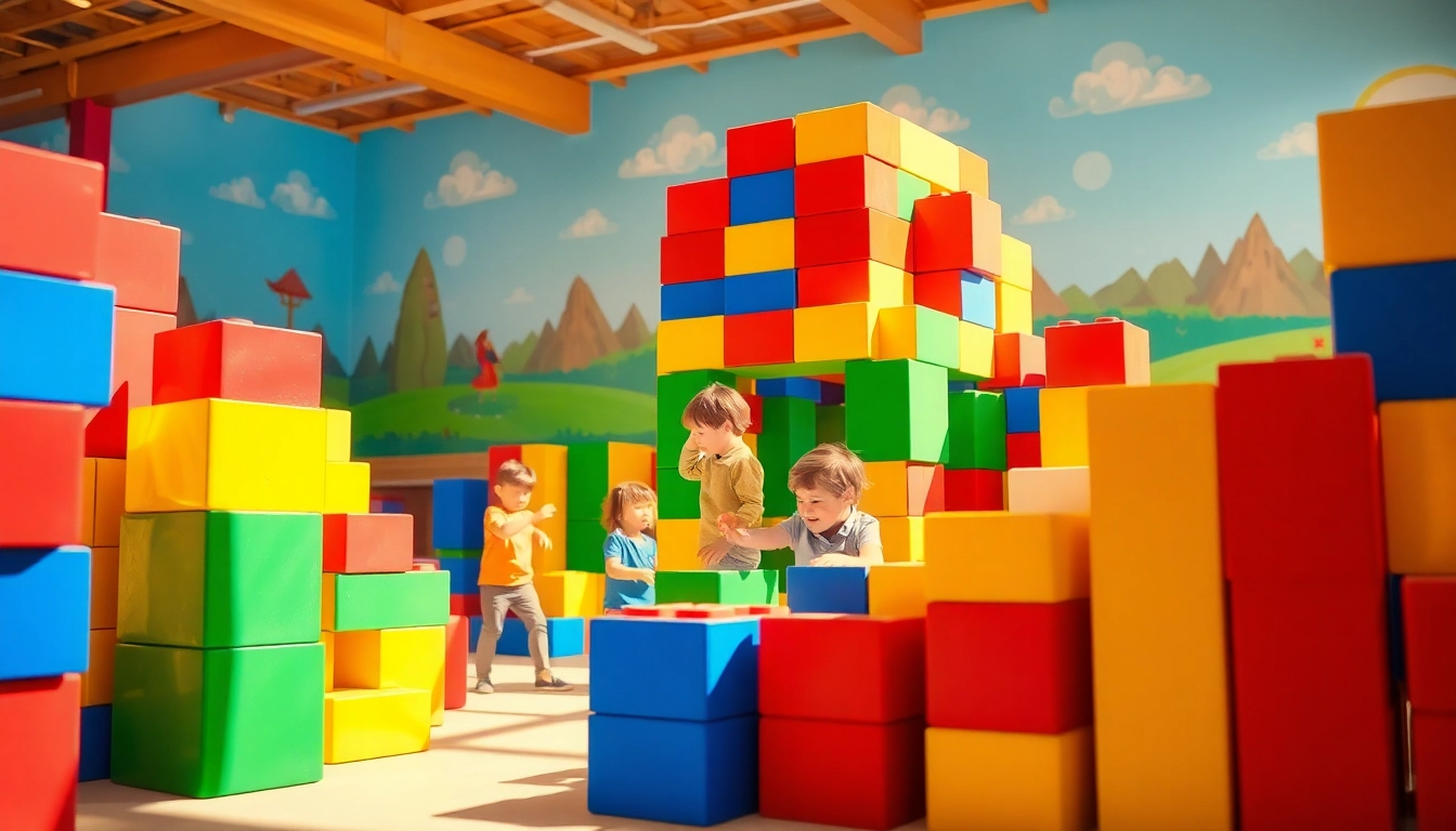 Get the details on colorful giant building blocks creating an engaging indoor play space for children.