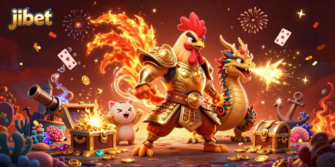 Experience thrilling action at Jibet with a dynamic casino scene featuring colorful characters and gaming elements.