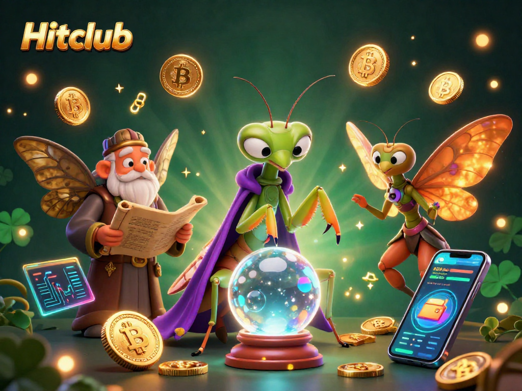 Engage in Hitclub's dynamic gaming world with whimsical fortune tellers and crypto elements.