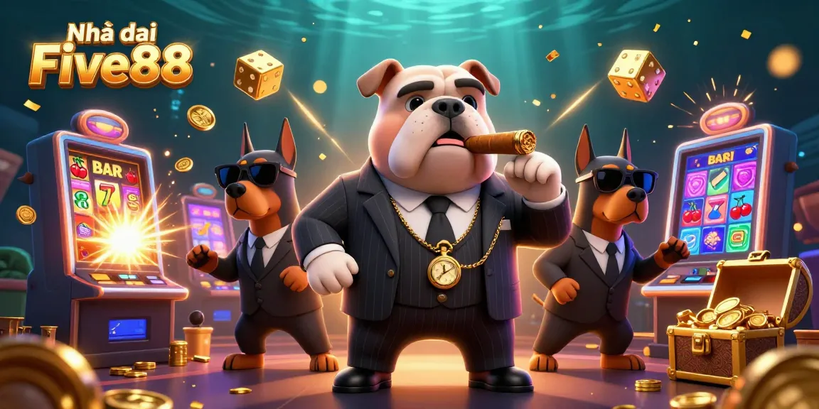 Experience the excitement of Nhà cái Five88 with vibrant casino elements and animated characters.