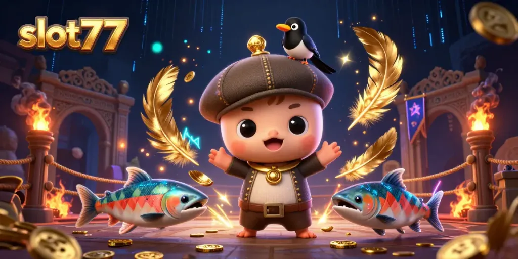 Menangkan slot777 dengan simbol beruntung, koin emas dan efek dramatis dalam permainan slot ini.