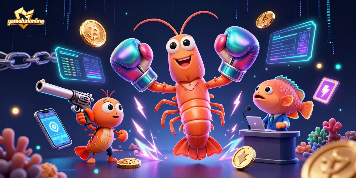 Engage with gamebaiionline's fast-paced action featuring colorful shrimp champions and crypto-themed elements.