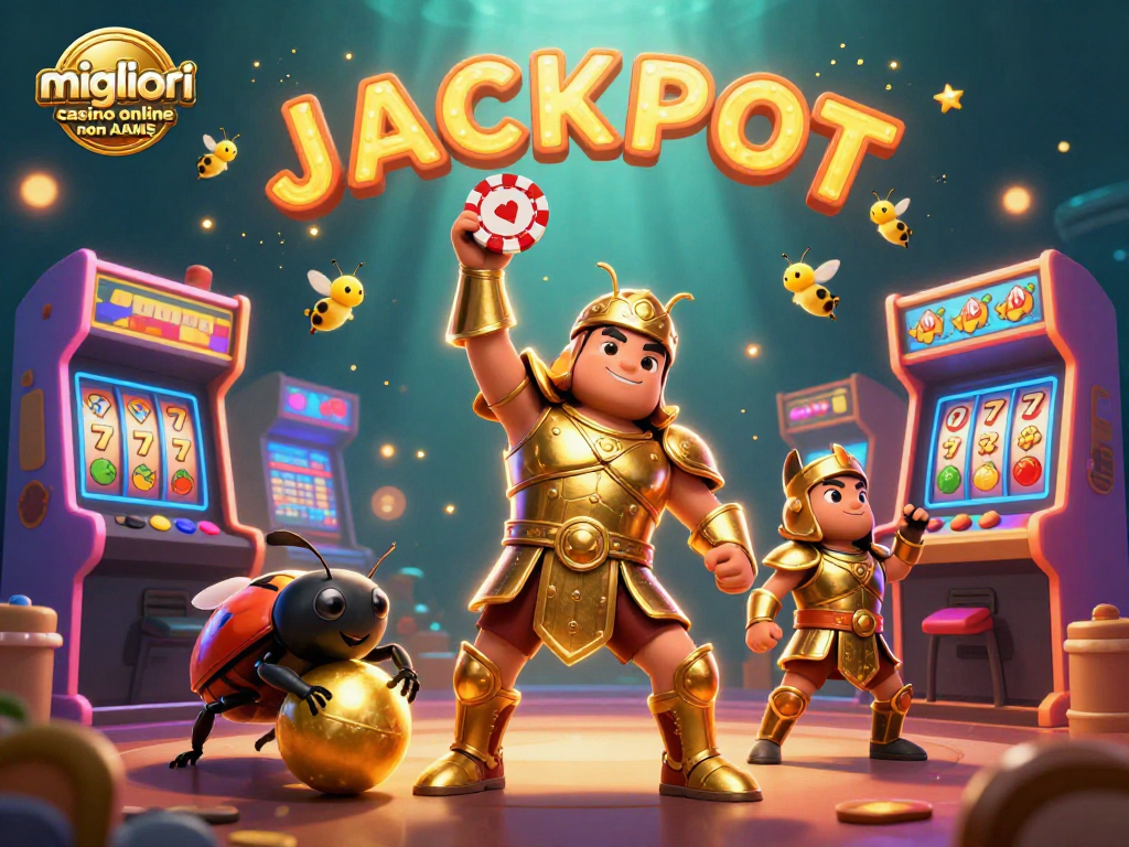 Gioca ai migliori casino online non AAMS con un scarabeo erculeo in trionfo e simboli di slot nei dettagli.