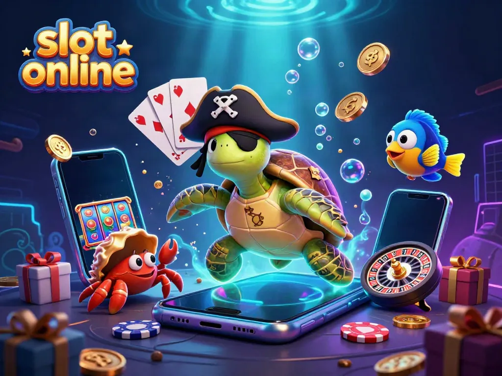 Engage in slot online gaming with vibrant characters amidst a treasure-filled underwater scene.
