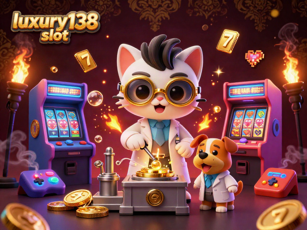 Melihat permainan di luxury138 slot dengan ilmuwan kucing dan anjing lab di kasino digital.