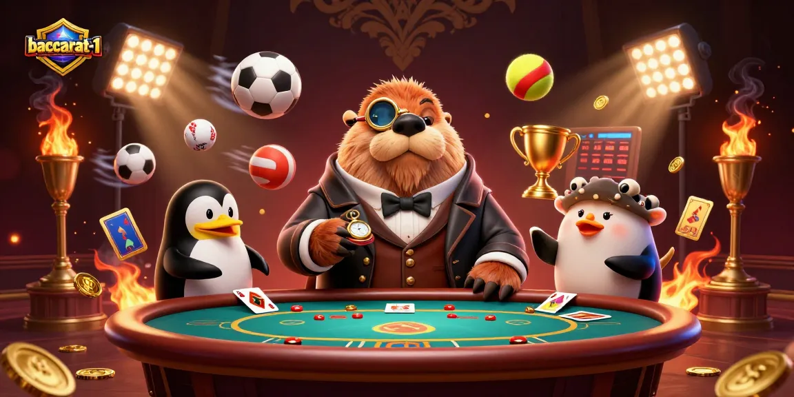 Experience the excitement of baccarat-1 with this vibrant 3D illustration featuring cartoon characters at an underwater poker table.