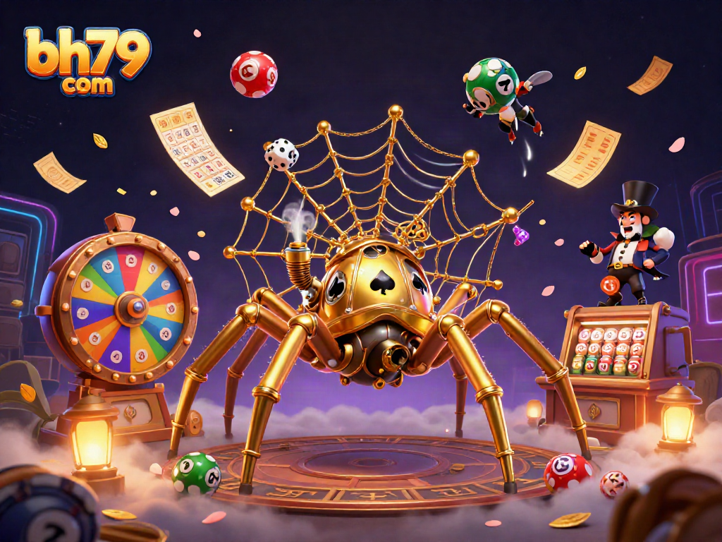 Engage with bh79 com's thrilling features in an energetic 3D casino scene showcasing games.