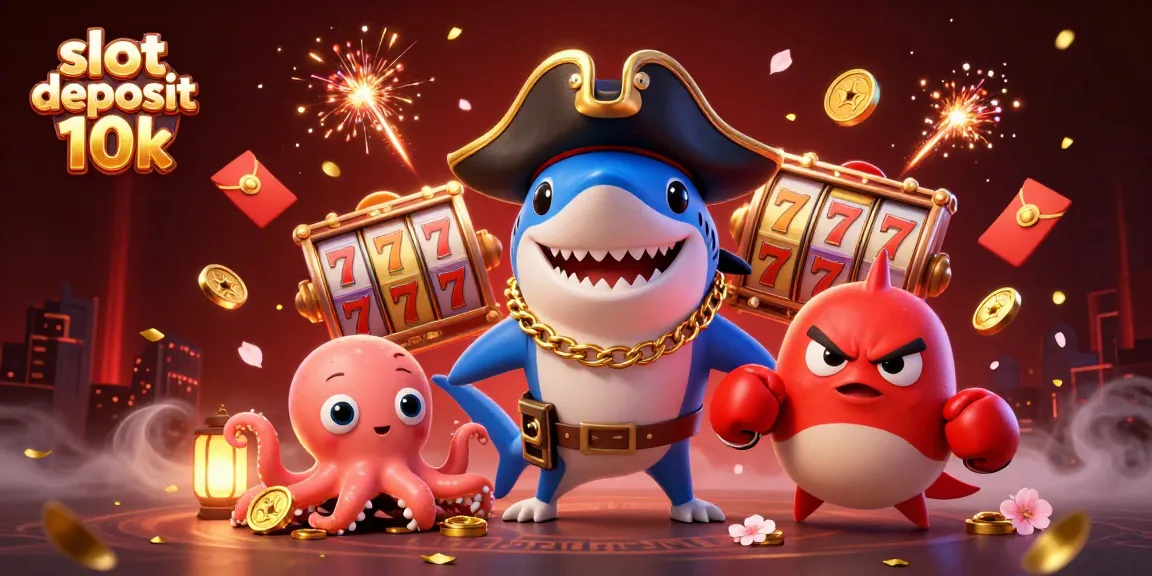 Slot deposit 10k dengan karakter kartun dan elemen permainan kasino yang menarik.