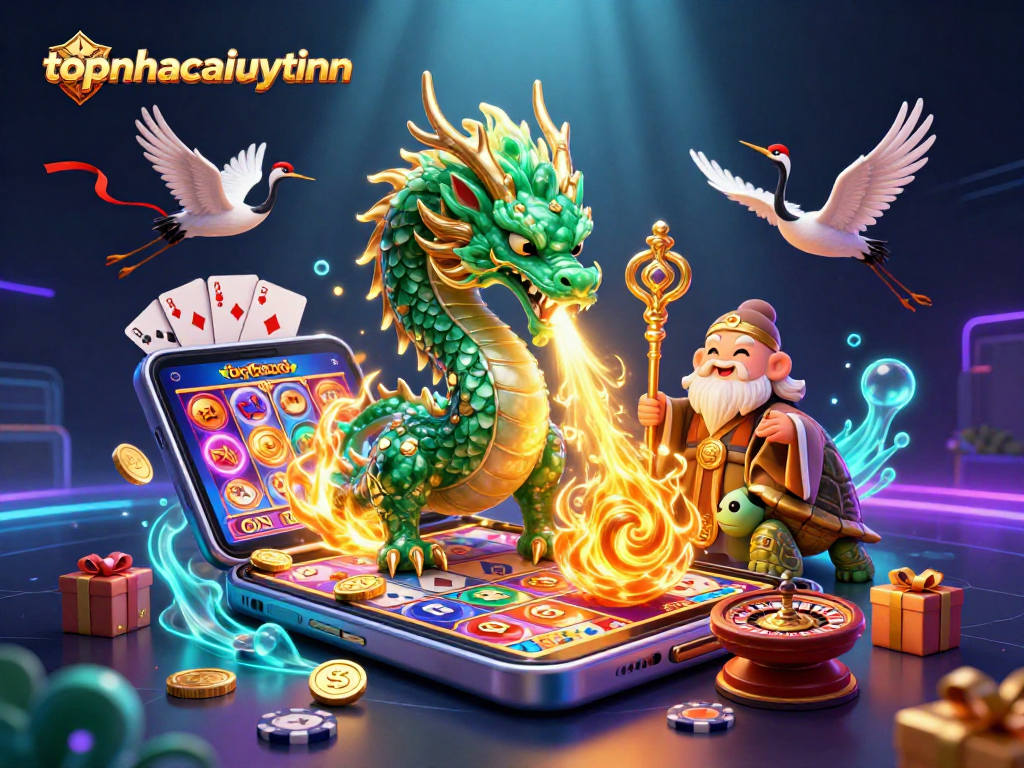 Win at lucky games with topnhacaiuytinn through the vibrant 3D casino illustration.