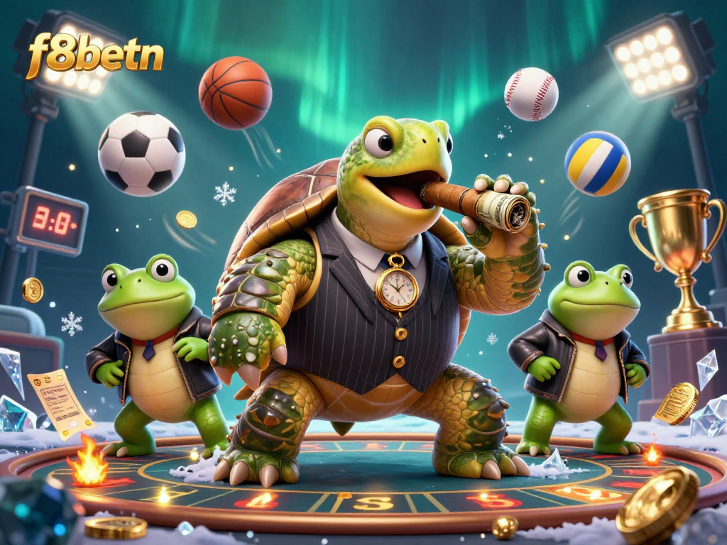 Experience thrilling action at f8betn with a dynamic casino illustration featuring gaming elements and characters.