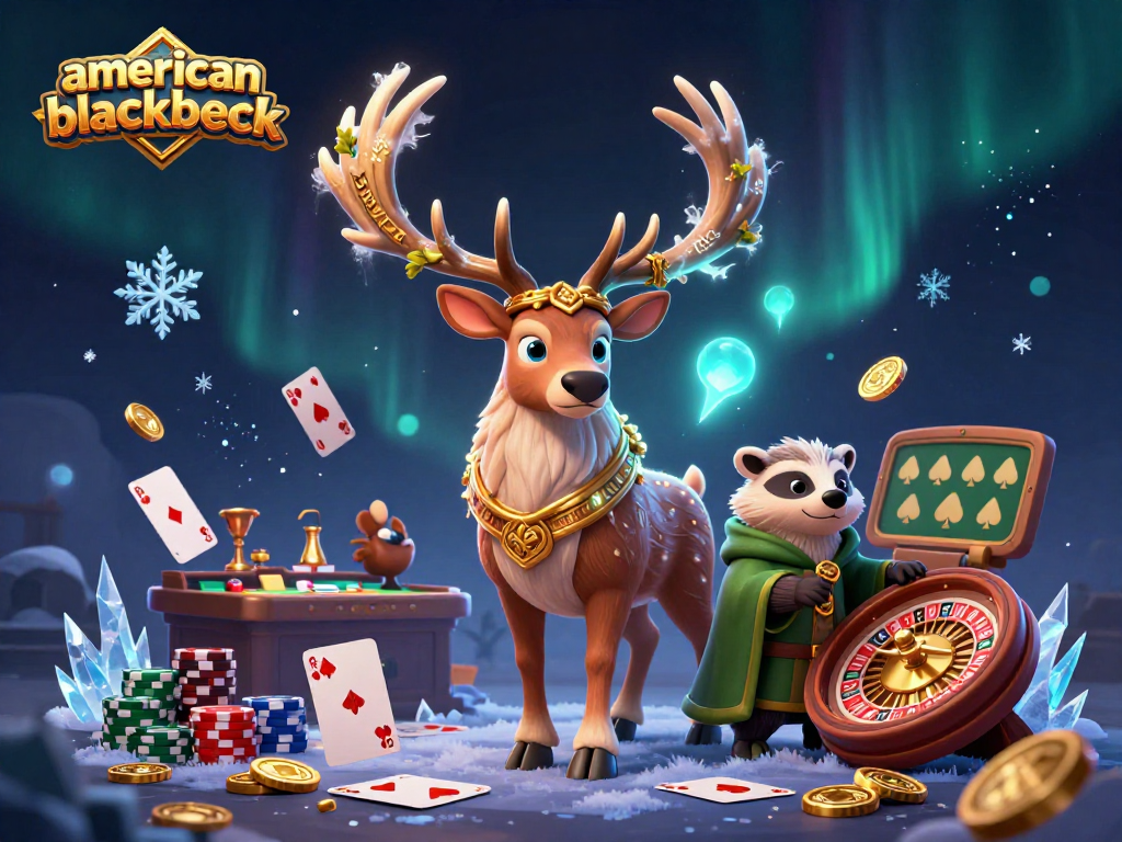 Experience the thrilling action of american-blackjack with a dynamic casino scene featuring a druid stag and badger.