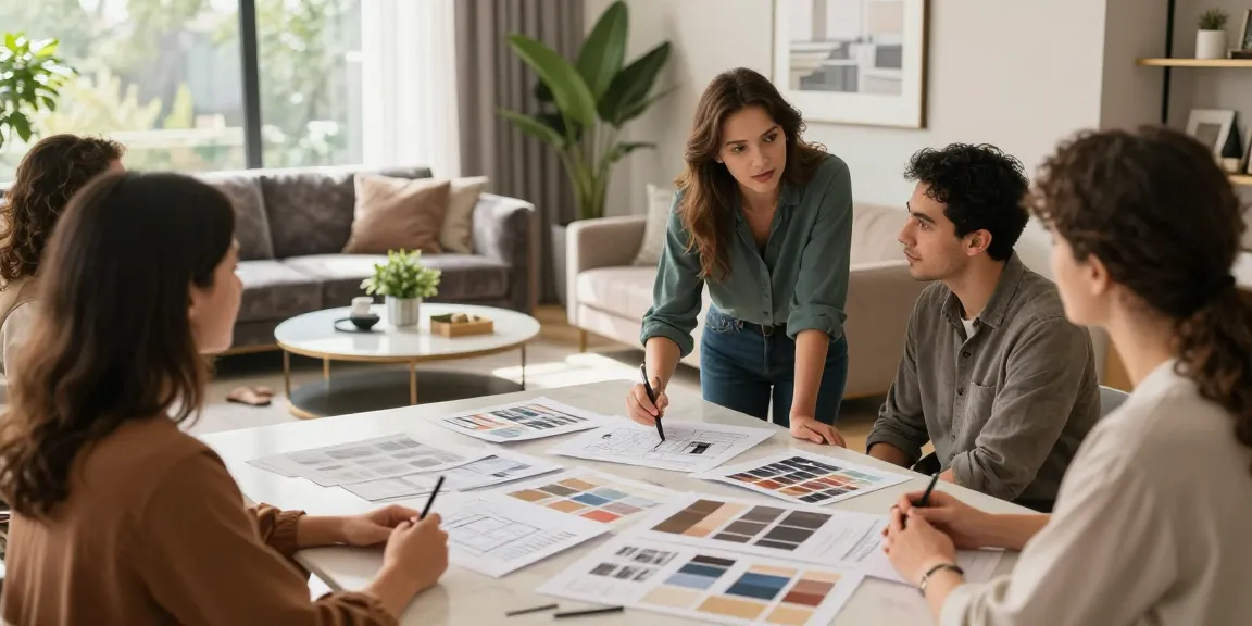 Layanan dekorasi rumah dari https://decorserene.com/privacy-policy/ dengan konsultan profesional di ruang tamu elegan, atmosfer hangat.